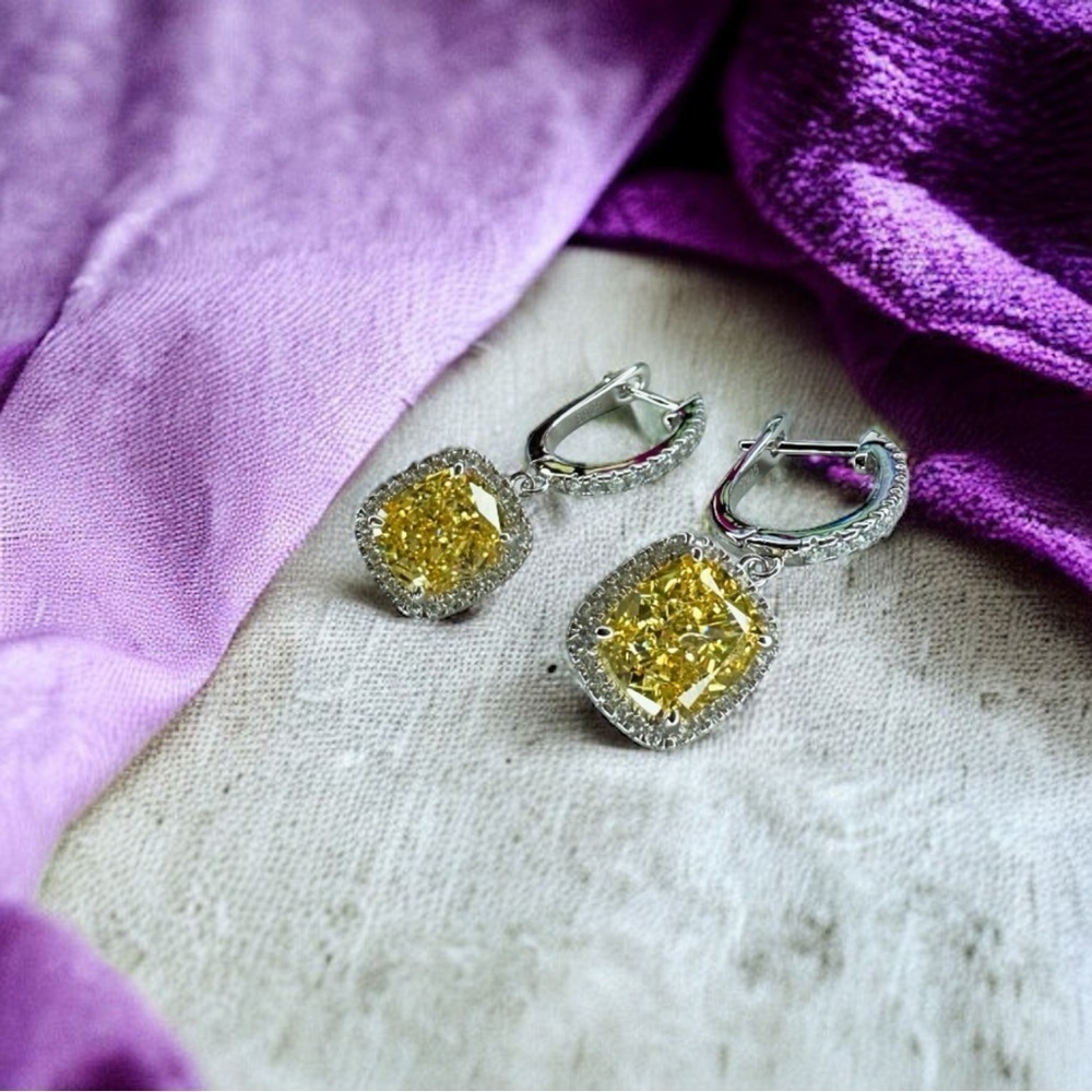 NEW Fancy Canary Yellow High Carbon Diamond Simulant Dangle Drop Earrings - Picture 8 of 17